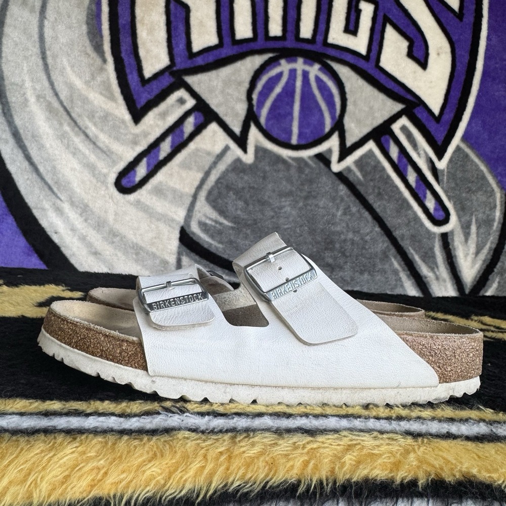 Size 40/W9 - Birkenstock Arizone White Double Strap Sandals
